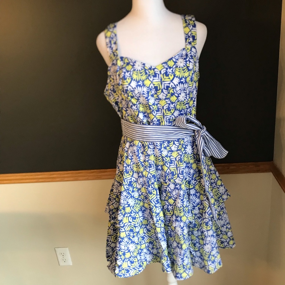 NWT $138 Vineyard Vines Pop Tile Otomi Fit Flare Dress Marlin Sz 8 Blue Yellow